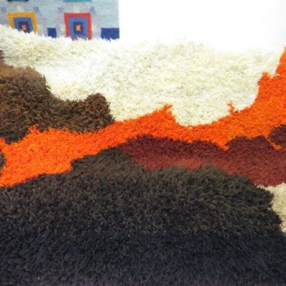 Cool super soft pure wool 1970s wave design shag/hand- hooked rug - 71 x 42 inch - Picture 4 of 6